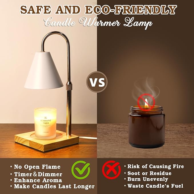 White Candle Warmer Lamp with Timer Dimmer, Electric Candle Lamp Warmer for Bedroom Decor, Birthday Gifts for Women Mom, Adjustable Metal Candle Lamp, Mom Gifts, Home Decor for House Warming Gifts