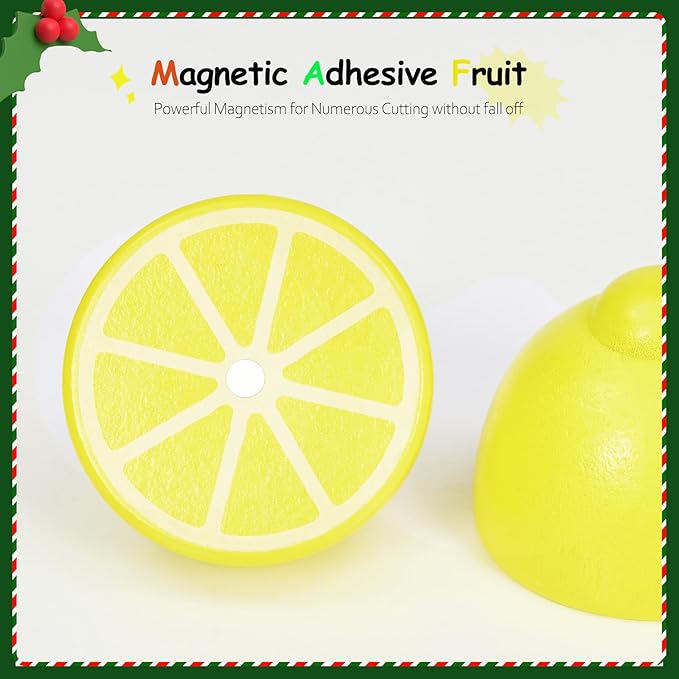 Wooden Play Food Sets for Kids Kitchen Accessories, Realistic Wood Cutting Fruits Toys for 3- Year Old Toddlers, Mini Pretend Play Fake Fruit Birthday Gifts for 3 -6 Years Girls Boys