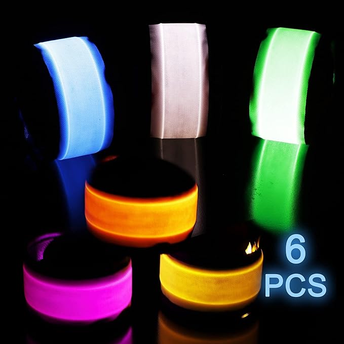 Amarlozn LED Light up Slap Wristband, Flashing Bracelets for Kids, Glow in The Dark Armband for Adults, Night Safety Toys for Walking Running Camping, Christmas New Year Party Supplies Gift 6 Pack