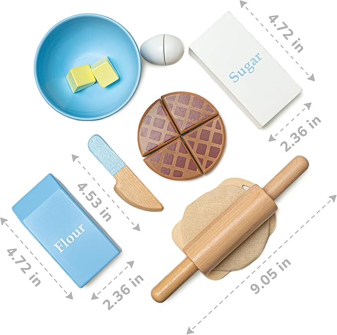 Bimi Boo 10-Piece Wooden Mixer Set for Toddlers - Make-a-Cake Pretend Play Cooking Set - Play Kitchen Accessories for Baking for Boys and Girls