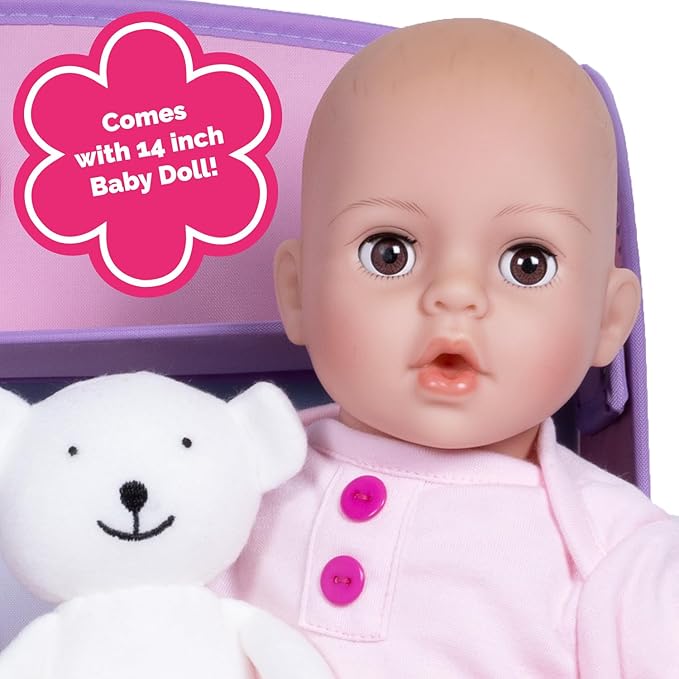 ADORA Realistic Perfectly Pink Baby Doll Set with Changing Table and 10-Piece Accessories, Includes Storage Box, Diapers, and Pacifier, Gift for Ages 3 and Up