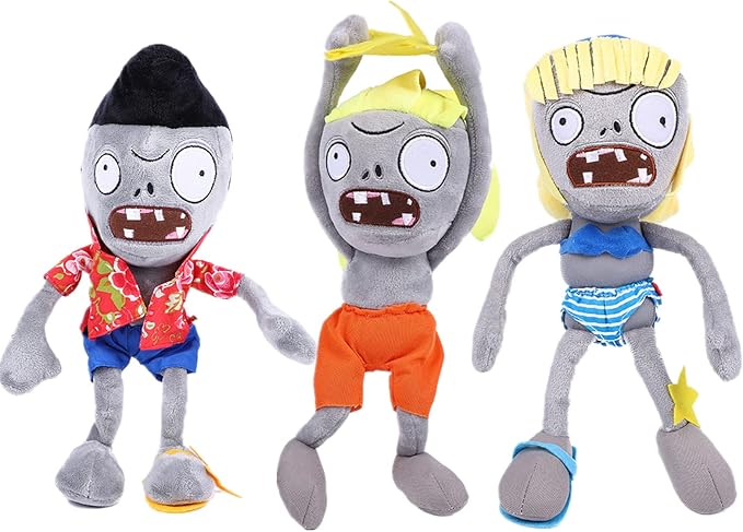 3 PCS PVZ Plant and Zombies Plush Sets Toys 1 2 Stuffed Soft PVZ Figure Doll Surf, Pompadour, Bikini Zombies, Great Gifts for Boys and Girls New
