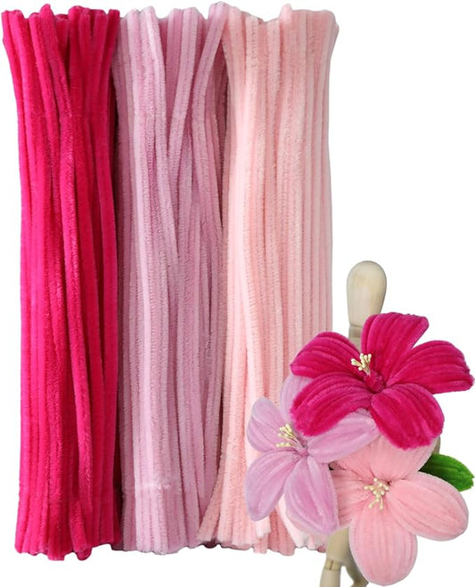300pcs Pink Pipe Cleaners Bulk - Fluffy Craft Pipe Cleaners for Arts & Crafts, Ideal for Making Flowers, Animals & Decorations (12 x 0.24 inches)