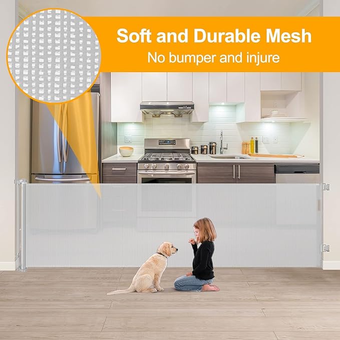 140 Inch Extra Long Baby Gate Dog Gates for The House Extra Wide Retractable Baby Gates Outdoor Extra Large Dog Gate Extra Long Baby Gates Indoor Extra Long Child Gates for Wide Openings (Light Gray)