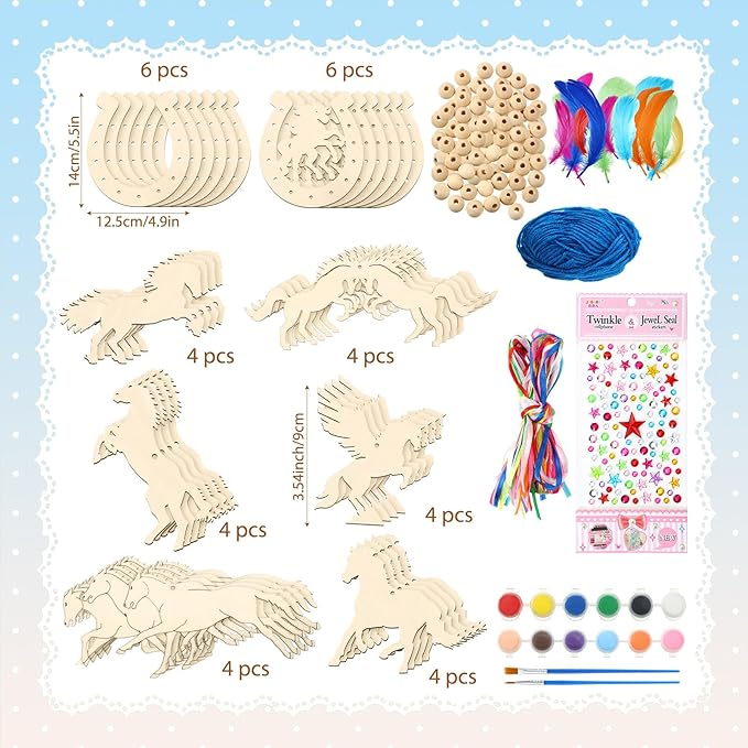 36 Pack Wooden Horse Craft for Boys and Girls Unfinished Wooden Horses Cutout DIY Dream Catcher Paintable Western Craft Supplies for Art Activity Party(Horseshoes)