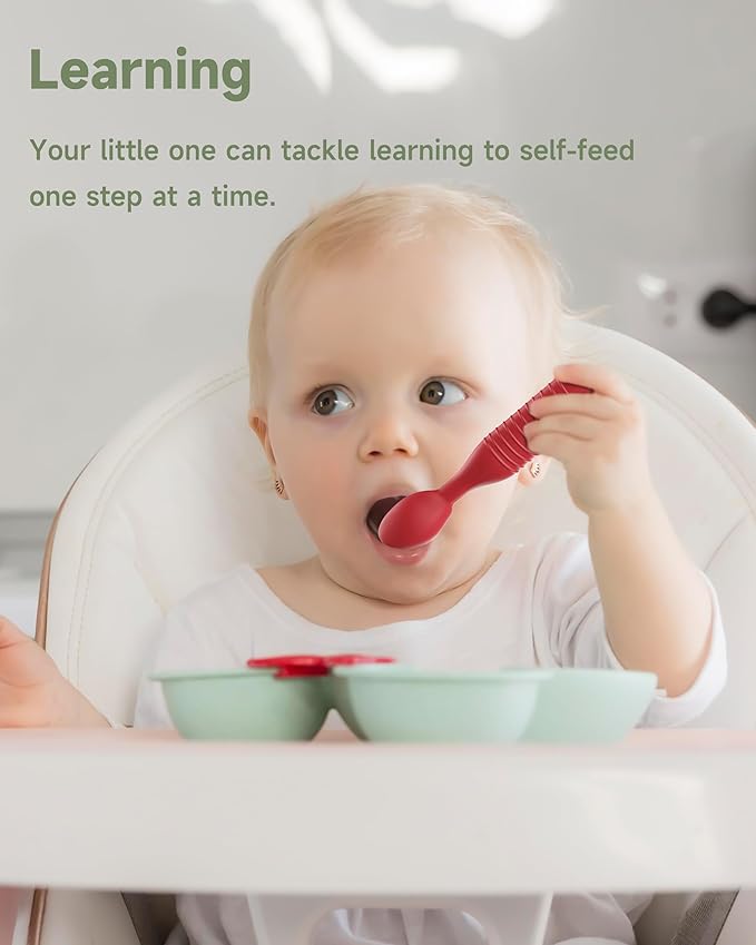 4 Pack Baby Spoons, First Stage Spoons, Food Grade Silicone, 6+ Months, Teething for Self Feeding, Toddler Utensils for Baby Led Weaning, BPA Free