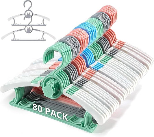 80 Pack Baby Closet Hangers Kids Clothes Hangers Adjustable (Mix Colors) with Windproof Buckles, Extendable 11"-14" Baby Hangers for Kids Child Newborn Toddler Stackable & Space-Saving