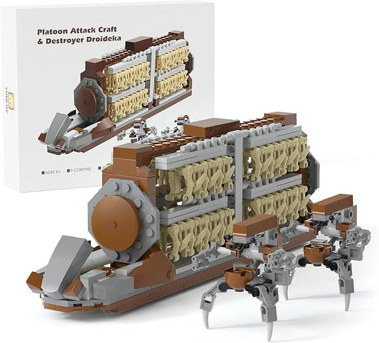 32-Piece Battle Soldiers Army Clanker Platoon Attack Craft Building Kit, with 2 Droidekas Action Figures Building Blocks Set, Toys Gifts for Boys Kids Ages 6-12 Year Old (537 Pieces)