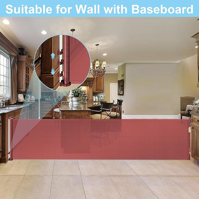 168 Inch Extra Wide Retractable Baby Gate Retractable Dog Gates for Doorways Extra Wide Puppy Gates for The House Mesh Gates for Baby Indoor Extra Long Baby Gate Retractable Fence Outdoor Gate, Timber