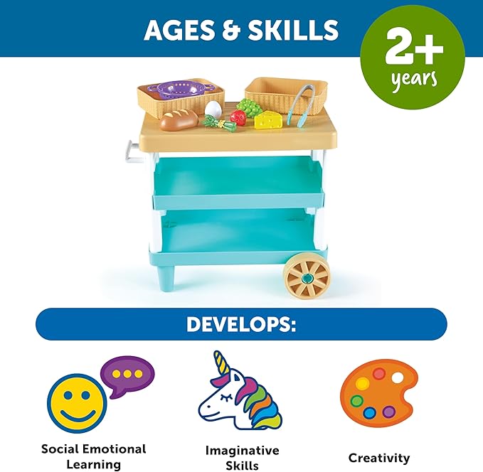 Learning Resources New Sprouts Prep ‘n’ Store Kitchen Island, 11 Pieces, Ages 2+, Play Food for Kids’ Kitchens, Grocery Store Pretend Play, Play Food for Toddlers