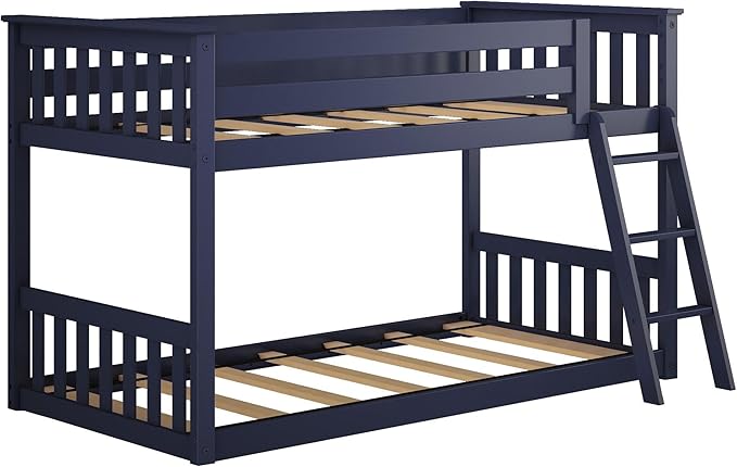 Max & Lily Twin Over Twin Low Bunk Bed with Ladder, Wooden Bunk beds with 14” Safety Guardrail for Kids,Toddlers, Boys, Girls, Teens, Bedroom Furniture, Blue