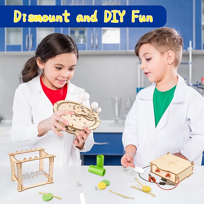 6-in-1 STEM Science Kits for Kids, STEM Kits for Kids Ages 8-10, STEM Engineering Toys for Boys and Girls, Wooden Building Crafts Kits Science Experiment Projects for Kids Birthday Gifts for Age 8-12