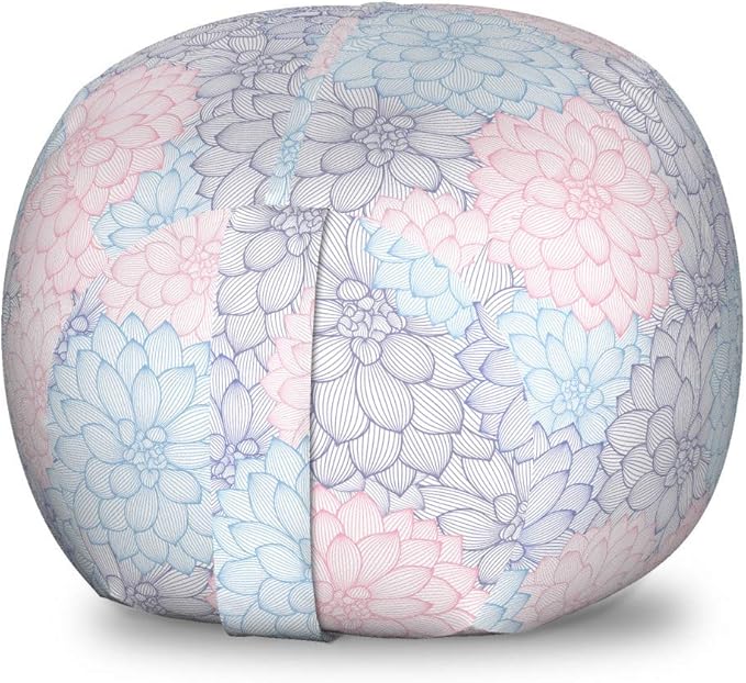 Ambesonne Dahlia Storage Toy Bag Chair, Stripy Hand-Drawn Dahlia Pale Colored Blossoms in Pink Purple and Blue, Stuffed Animal Organizer Washable Bag, Small Size, Green