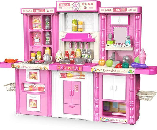 Kids Kitchen playset, Play Kitchen for Kids Ages 4-8, Accessories Set with Realistic Lights and Sounds, Simulation of Spray and Play Sink, Kitchen Set for Kids Ages 3-5 for Girls and Boys