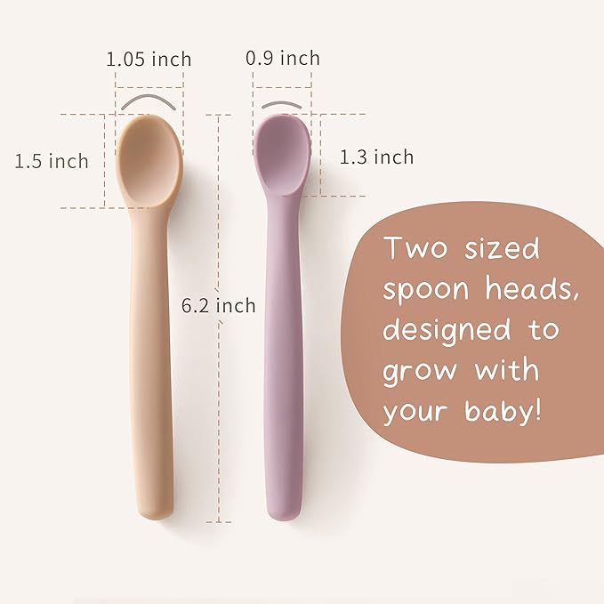 Moonkie Silicone Baby Spoons Set of 4, Two Sizes Feeding Spoon for First Stage 4+ Months, Baby Utensils with Case, Toddler Led Weaning Spoons, Bendable, Chewproof & Boil-proof