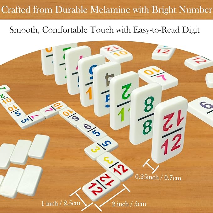 2-8 Players Mexican Train Dominoes Set with Numbers, 8 Wooden Racks, 91 Tiles, Portable Case, Dominos Set for Adults, Board Games for Adults, Easter Gifts, Easter Basket Stuffers