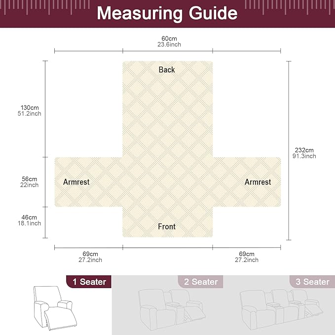 TAOCOCO 100% Waterproof Recliner Chair Cover, Non Slip Recliner Covers for Recliner Chair with Pocket, Washable Reclining Chair Cover Furniture Protector for Kids, Pets(Recliner Chair, Wine)