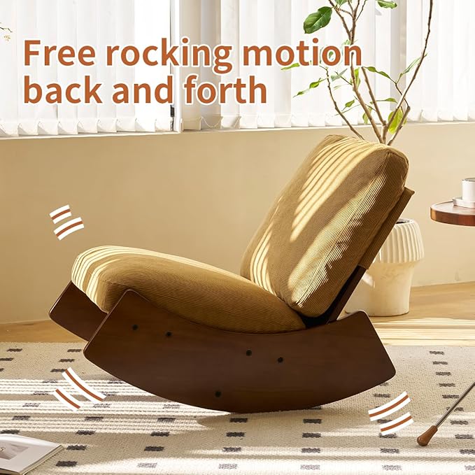 MFFM Comfortable Glider Rocking Chair, Upholstery Glider Chair, Solid Wood Frame, Perfect for Multiple Settings Accent Reading Chair for Bedroom,Living Room,Nursery (Orange)