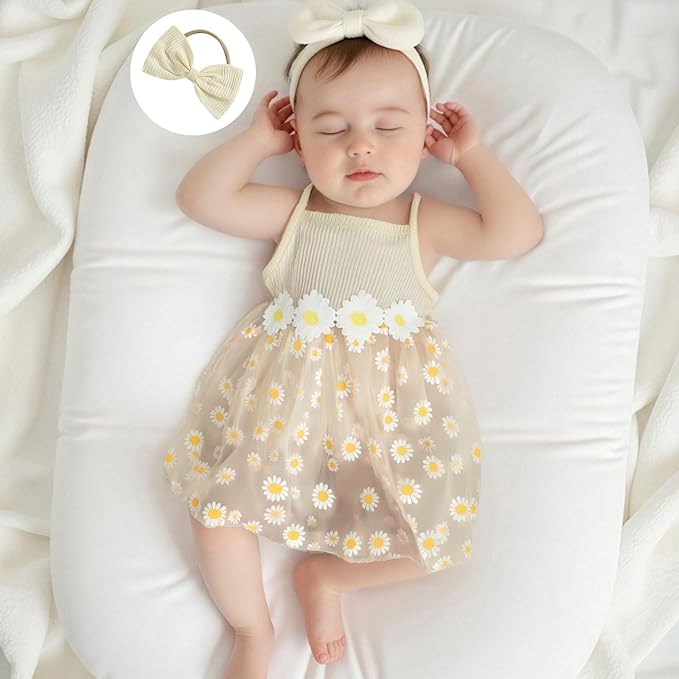 Baby Girl Clothes Daisy Ribbed Bodysuit Sleeveless Romper Dress Summer Outfit for Girls Newborn 3 6 9 12 18 Months