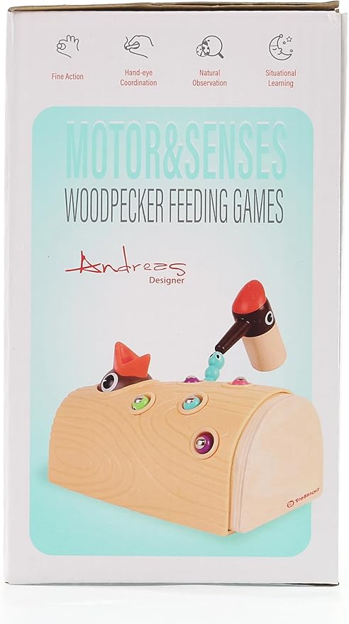 TOP BRIGHT Montessori Toys for 2 Year Old Girl and Boy, Fine Motor Skills Toddler Toys Age 2-4, Woodpecker Worm Toy Magnetic Bird Feeding Game