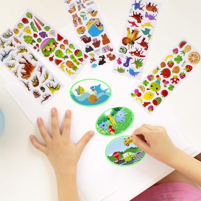 3D Stickers for Kids Toddlers 550+ Vivid Puffy Kids Stickers 24 Different Sheets, Colored 3D Stickers for Boys Girls Teachers, Reward, Craft Scrapbooking