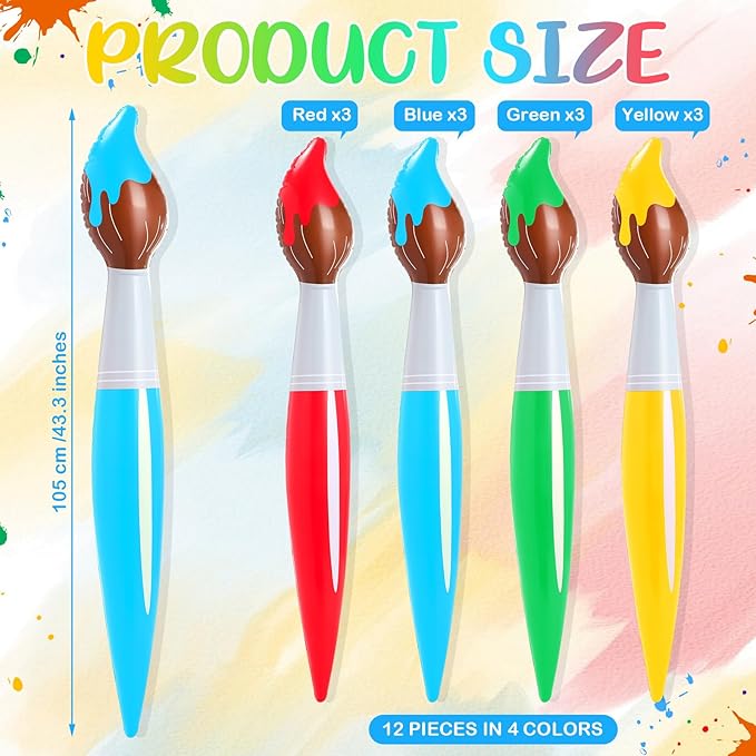 43.3 Inch Giant Inflatable Paint Brushes Large Blow up Colored Paintbrushes Set Art Paint Brushes for Kids Summer Birthday Party Favor Decoration Back to School Classroom, 4 Color