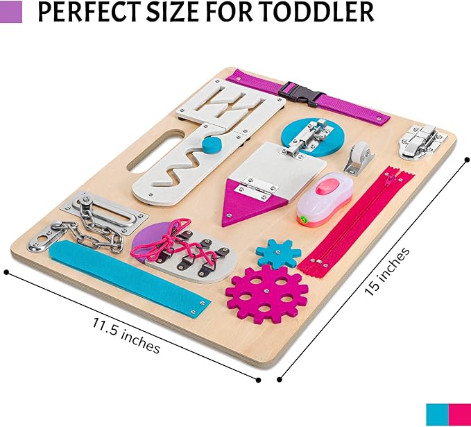 Toddler Montessori Busy Board with LED Light, Montessori Toys for Kids 1 2 3 Year Old, Baby Sensory Board with Light Switches, Preschool Learning Activity, Wooden Travel Toys, Christmas Birthday Gift