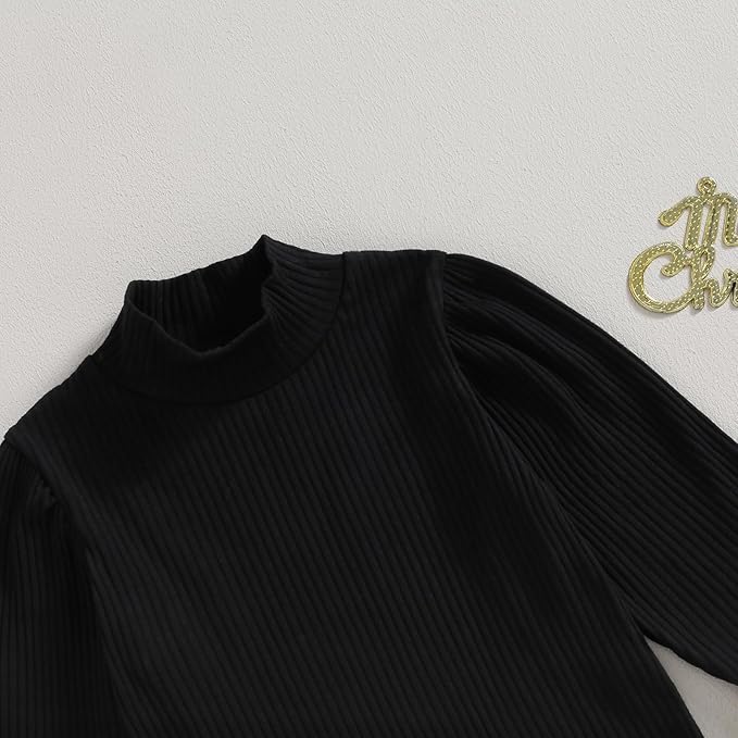 Fernvia Toddler Baby Girl Fall Winter Skirt Set Turtleneck Ribbed Long Sleeve T-Shirt Top & Plaid Skirts Dress 2Pcs Outfits