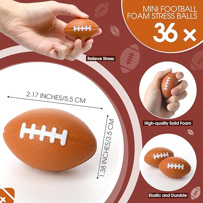 36 Sets Valentine's Day Football Gifts Mini Football Stress Balls Football Bracelets with Football Valentines Cards Football Team Gifts Party Favors for Valentine's Day Carnival Birthday