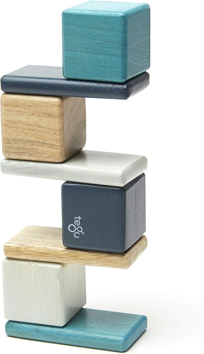 8 Piece Tegu Pocket Pouch Magnetic Wooden Block Set, Blue