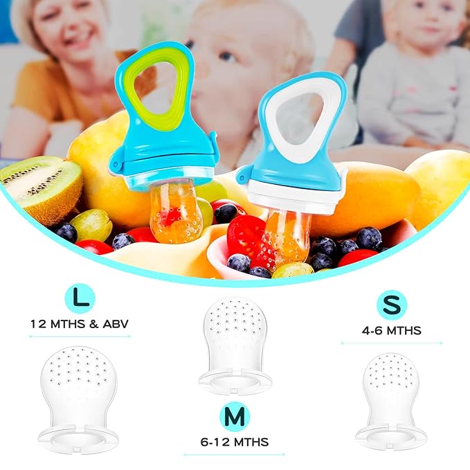 Baby Fruit Feeder by HAOBAOBEI, Frozen Teething Toys for Babies, Baby Food Pacifier Feeder with 3 Sizes Silicone Pouches, Baby Eating Essentials,BPA Free Baby Feeding Supplies -2 Pack