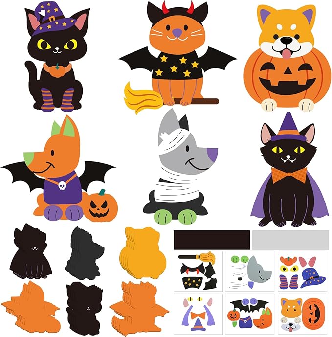 30 Sets Halloween Craft Kit for Kids DIY Halloween Pets Magnet Craft Make Your Own Pets Craft for Kindergarten Preschool Halloween Fun Classroom Home Activity Party Supplies