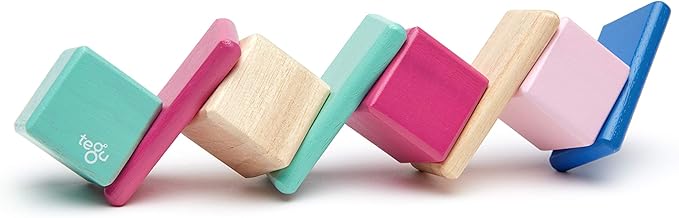 8 Piece Tegu Pocket Pouch Magnetic Wooden Block Set, Blossom