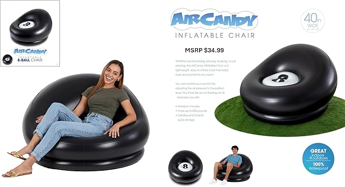 Air Candy Inflatable 8 - Ball Chair - It's a Comfortable seat as Well as a Stylish Addition to Your Game Room, Dorm Room or Anywhere to use Both Indoors & Outdoors.