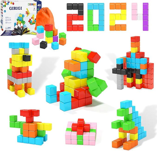 40pcs Magnetic Blocks for Toddler Toys, Large Magnetic Cubes Building Blocks Classroom Must Haves, STEM Preschool Montessori Sensory Magnet Toys for 3 4 5 6 Year Old Boys and Girls
