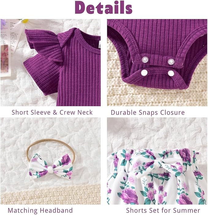 Aalizzwell Baby Girls Ribbed Bodysuit Bloomer Shorts Outfits Summer Clothes