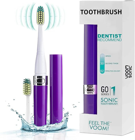 Voom Sonic Go 1 Series Travel Electric Toothbrush | Travel Toothbrushes - Battery Operated Toothbrush for Adults & Kids, Dentist Recommended Toothbrush, Portable w/ 2 Minute Timer (Purple)