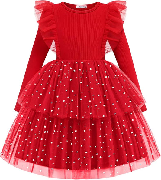 Arshiner Toddler Dress Baby Girls Tutu Tiered Formal Party Sequin Tulle Dresses Fall Winter Clothes for 1-6 Years