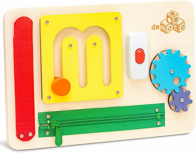 deMoca Montessori Busy Board for 1 Year Old, Sensory Airplane Toys for Toddlers 1-3, Plane Travel Toy with Educational Activities for 1 2 3 Year Old, Gift for Boys and Girls, Packaging May Vary