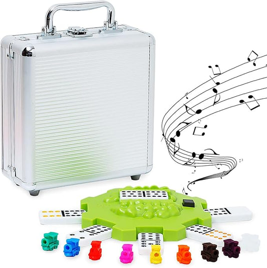 Yinlo Mexican Train Domino Set with Sound Effect, Dominoes Set for Travel, 91 Tiles Double 12 Colored Dominoes Travel Game Set with Aluminum Case