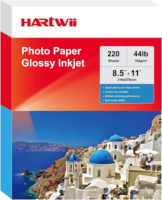 220 Sheets Photo Paper Glossy Inkjet 8.5x11 44lb 160Gsm A4 Letter Size Suitable for All Dye Ink Printers