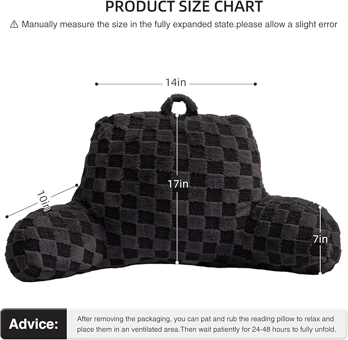 Aimuan Checkered Reading Pillow Bed Rest Wedge Backrest Checkerboard Pillow with Arms Back Support for Sitting Up in Bed Cushion Incline Rest Sleeping Snoring Pillow (Dark Grey,Standard)