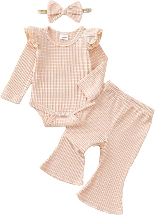 SUNNY PIGGY Newborn Baby Girl Clothes Infant Girls Outfits Ruffle Long Sleeve Romper Pants Set with Headband