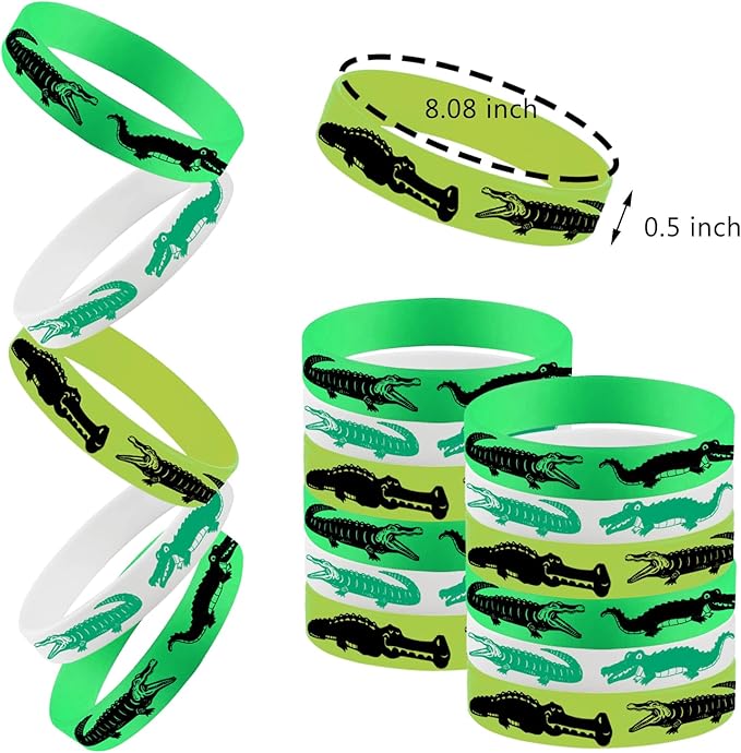 48PCS Reptile Crocodile Party Rubber Bracelets, Reptile Party Supplies Decorations Gifts Prize Goodie Bag Favors Crocodile Silicone Wristbands