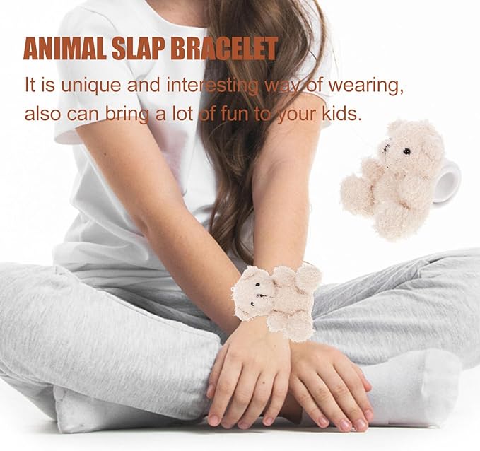 Abaodam Animal Slap Bracelet Bear Slap Bracelet Plush Stuffed Animal Hugger Snap Wrist Band for Kids Birthday Party
