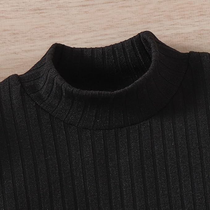 Fernvia Toddler Baby Girl Fall Winter Skirt Set Turtleneck Ribbed Long Sleeve T-Shirt Top & Plaid Skirts Dress 2Pcs Outfits