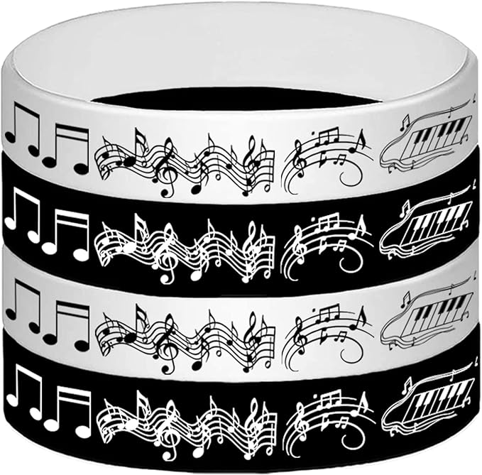 48PCS Piano Notes Rubber Bracelets Silicone Wristbands Party Favors-Choir Music Prize Candy Party Decorations Birthday Baby Shower Party Favors