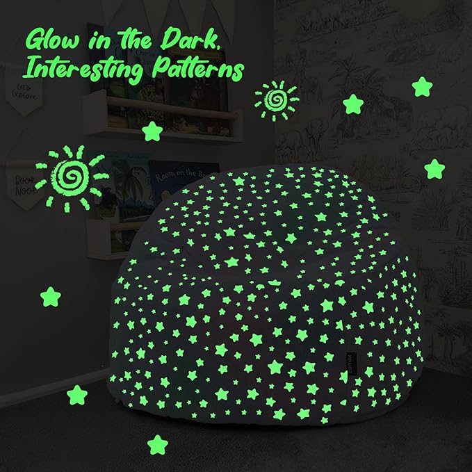 COMAX Bean Bag Chairs for Kids 8-12, Toddler BeanBag Sofa with Filler Bean Couch Stuffed for Boys and Girls, Lazy Floor Chair for Playroom, Nursery Room, Glowing Colorful Star