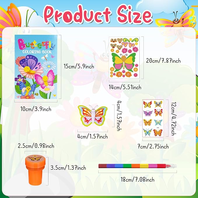 72 Pcs Butterfly Coloring Book Party Favors,Spring Butterfly Insects Party Goodie Bags Fillers,Butterfly Birthday Party Games Craft DIY Kit Face Stickers Tattoo for Circus Fairy Pinatas (Butterfly)