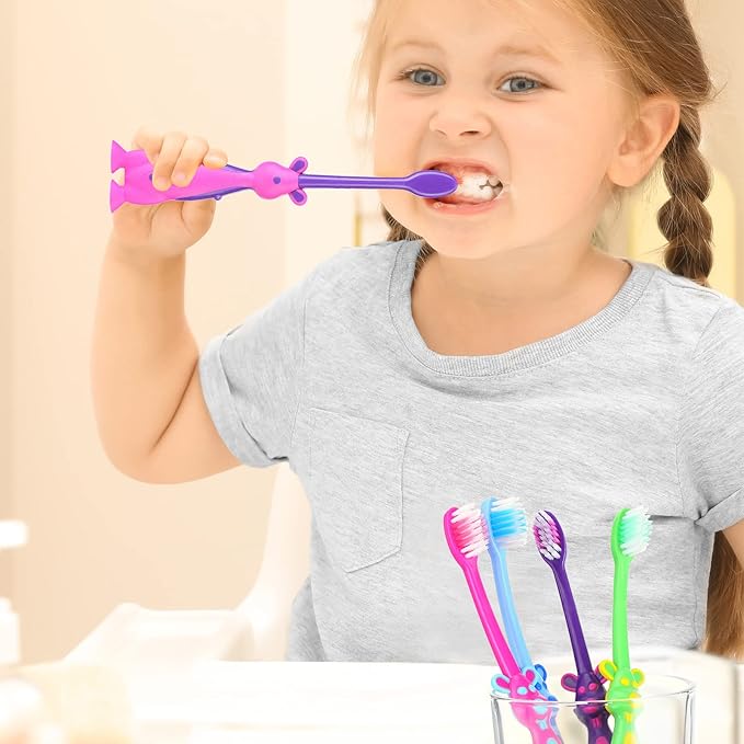Gerrii Kids Toothbrushes Bulk Soft Lovely Little Kangaroo with Covers Suction Cup Individually Wrapped for Children Toddler Home School Camp Daycare Travel